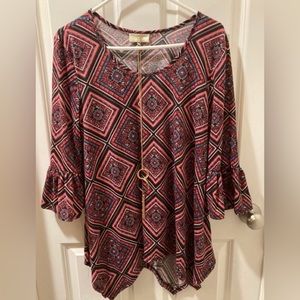 Bobbie Brooks Sharkbite Dress Top with Necklace (Size Large) NWT